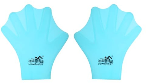 PATIKIL 7 x 6 Inch Silicone Swimming Gloves, Webbed Swim Gloves Unisex Full Finger Water Resistance Training Gloves for Adult Aquatic Training, Blue