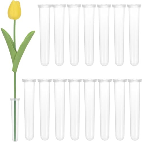 JEYORZY 15 Pièces Tube à Fleurs, Tube A Essai Plastique Réutilisables en Verre, Tubes à Essais à Fond Rond en Verre Borosilicaté, pour Propagation des Fleurs Plantes, 110 x 24 mm (Transparent)