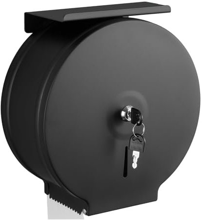 Distributeur de papier toilette Jumbo commercial en acier inoxydable avec étagère - Support mural de 22,9 cm - Noyau de 6,3 cm - Distributeur de papier toilette simple - Finition noire