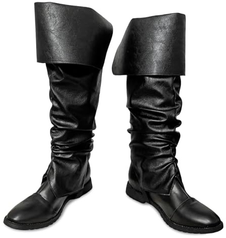 LGFKJNNJ Medieval Pirate Boots Cover for Men Halloween Renaissance Boots Legs Cover Gothic Cosplay Costume for Mens Womens - S Black