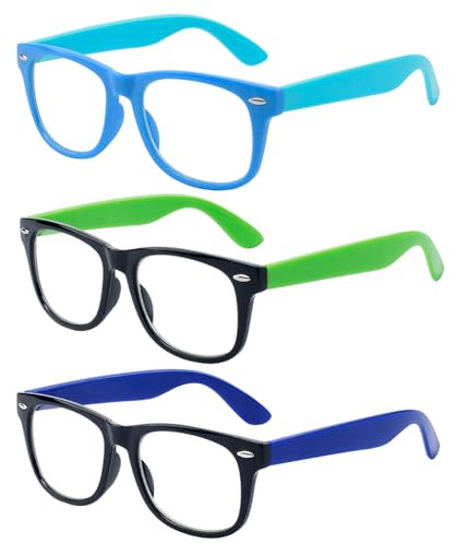 ALWAYSUV 3 Pack Blue Light Glasses for Kids Anti Blue Light Glare & Eye Strain Glasses Computer TV Phone Tablets UV Protection Glasses for Kids Boys Girls Age 3-12 (Set3new)