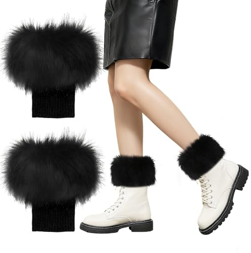 XIABYAYU Calentadores De Piernas, 1 Par Calentadores Piernas, Leg Warmers,Piel Sintética Para Mujeres Y Niñas, Tobilleras De Invierno, Negro