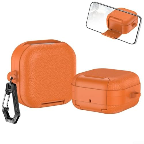 Protective Cover With Secure Lock & Stand For Samsung For Galaxy Buds 4 / Buds 4 Pro, Phone Stand Headphone Shell, Shockproof Earphone Box With Keychain Attachment Carrier, Anti Drop(Orange)