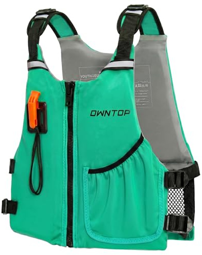 Owntop Junior Swim Vest for Kids 30-50kg, Buoyancy Aid with Whistle, Breathable Mesh Back & Pocket, Adjustable Neoprene Float Jacket for Kayaking, Canoeing & Swimming, Boys & Girls 6-13 Years