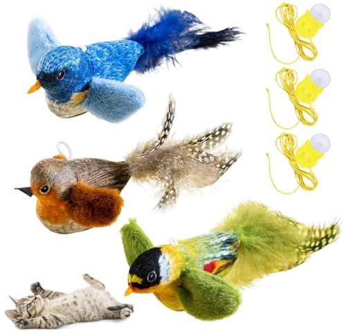 YcsRnn 3-piece Set of Bird and Cat Toys, Indoor Cat Interactive Flying Toys, Three Colored Bird Toys with Sound, Engaging Game Time Activities, Lightweight Design of 28 Grams