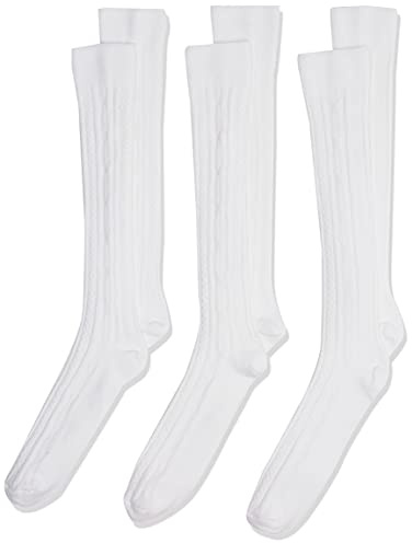 Jefferies Socks Girls 7-16 School Uniform Acrylic Cable Knee High 3 Pair Pack, White, Large