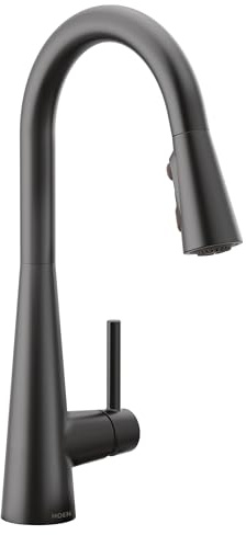 Moen 7864BL Sleek One-Handle High Arc Pulldown Kitchen Faucet Featuring Reflex, Matte Black (7594BL)