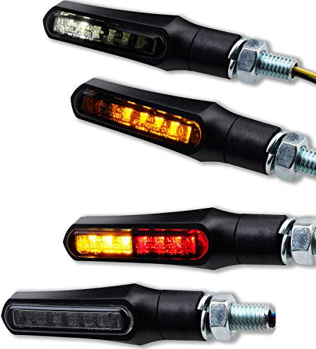LED Mini Motorradblinker Shark e-geprüft schwarz universal 12V (Standlicht Blinker + 3in1 Blinker, 2 Paar)
