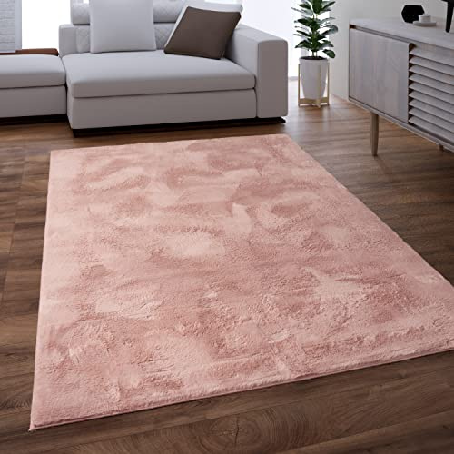 Paco Home Teppich Wohnzimmer Schlafzimmer Kunstfell Shaggy Hochflor Flauschig Soft Einfarbig Rosa, Grösse:60x90 cm