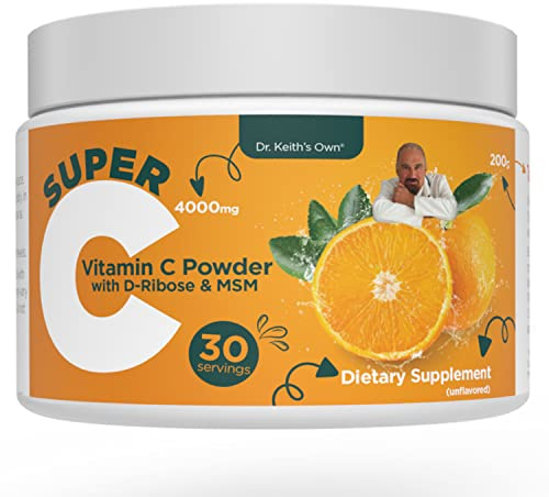 Dr. Keith's Own Super C-High Dose Powdered Vitamin C 4000mg with D-Ribose, Glycine, MSM-Highly Absorbable, Stomach-Friendly, Collagen Boost, Immune Support-Unflavored, 200 Grams (30 Servings)