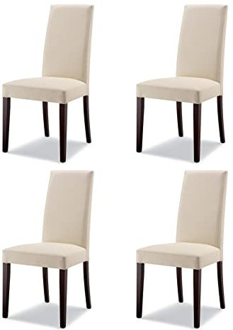 Set 4 Sedie Sala Da Pranzo Imbottite, 4 Sedie Cucina, Sedia Modello Denver, Colore Beige Gamba Noce, Materiale Ecopelle, 100x47x46 cm, Arredamento Casa, Sedie Cucina Moderna