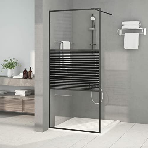 Gecheer Duschdörr,Vägg Duschkabin,Walk-in,Semi Frostat glas ESG,Svart och Transparent,90x195 cm,Härdat glas och aluminium Dusch Box