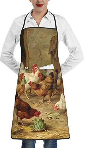 OGNOT Cute Pig - Delantales de cocina para mujeres y hombres, babero con bolsillos, para cocina, barbacoa, hornear, dibujo, limpieza del hogar, Granja de gallina de pollo asado, talla �nica