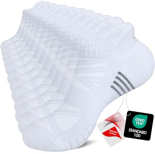 TANSTC Mens Running Socks Anti-Blister Cushioned Sports Socks Trainer Socks For Men Women Cotton Ankle Socks Low Cut Breathable Athletic Sock(6 Pairs)