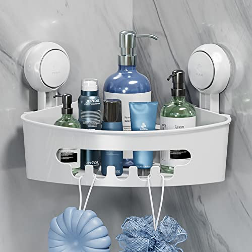 TAILI Shower Corner Shelves Corner Shower Caddy Suction Bathroom Shelf Small Bathroom Storage Triangle Shelf for Shampoo Conditioner Plastic Kitchen Accessories for Kitchen Drill-Free, White