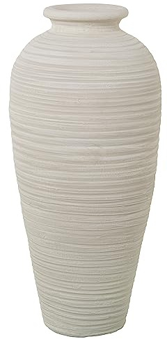 DRW Jarron de Suelo de Ceramica Ondulado en Blanco Mate 28x28x60 cm