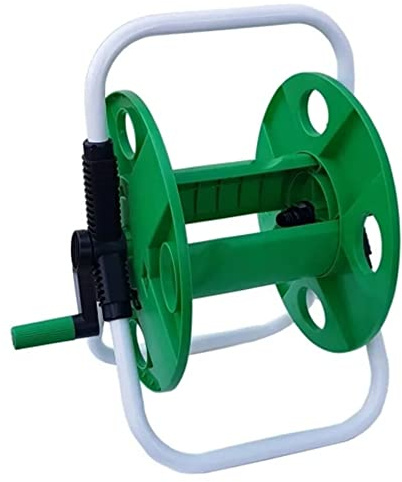 Enrollador para Manguera de riego, Permite enrollar 45m y Todos los Accesorios. Carrete para Manguera de Color Verde Resistente a la oxidación. Incluye Juego Completo de racores
