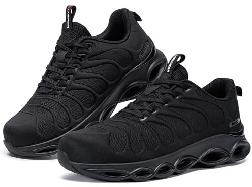 LARNMERN Safety Trainers Mens Lightweight Steel Toe Cap Trainers Comfortable Work Safety Shoes Protective Breathable Work Shoes Cushioning Work Footwear (Black,4.5UK)