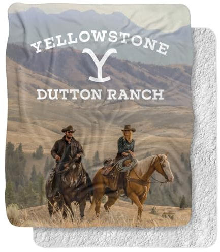 Yellowstone Blanket, 50x60 Rip and Beth Riding Horses Silky Touch Sherpa Back Super Soft Throw Blanket