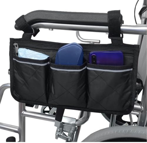 BOBOZHONG Borsa per Sedia a Rotelle,Borsa per Sedia a Rotelle Braccioli per braccioli per sedie a rotelle con 3 Scomparti per sedie a rotelle, seggioloni, sedie elettriche (Nero)