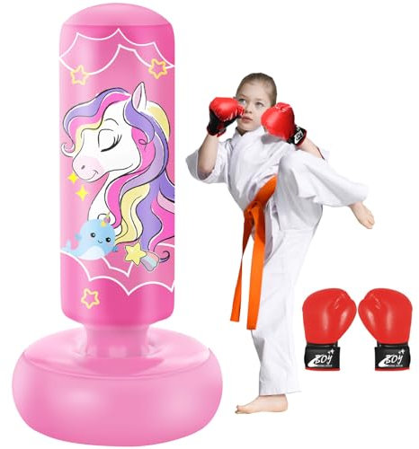 NZQXJXZ 168cm Aufblasbarer Kinder Boxsack Mit Boxhandschuhen, Freistehender Stand, Spielzeug Für Mädchen, Großes Geschenk, Boxset Zum Üben Von Karate, Taekwondo, MMA