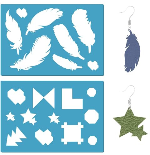 GORGECRAFT 2 Stili Piuma Stencil Acrilico Geometria Forma Pittura Stencil Riutilizzabili Stella Cuore Stencil Modelli Lapidari per Orecchini Gioielli Artigianato Fai Da Te Fare Bomboniere 13x9 cm