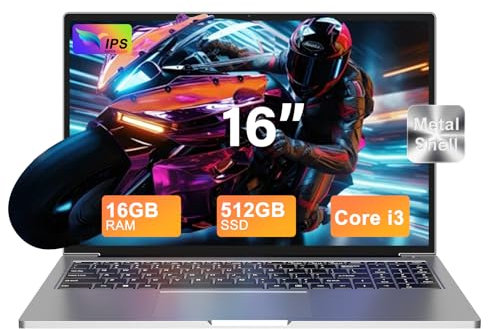 Ordinateur Portable 16'' 16 + 512 Go Win11 Derniers 2 cœurs processeurs i3-1000NG4 (jusqu'à 3.2 GHz) PC Portable 1920 x 1200 Écran 4K Prise en Charge Prise Double WiFi 2,5 HDD 1TB SSD Expand-Argent-1