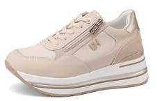QUEEN HELENA Baskets en Cuir compensé Baskets avec Zip Latérale Femmes QH9013, beige, 36 EU