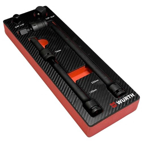 Würth 1/2 Zoll Kraft Steck Schlüssel Zubehör Satz Verbindungsteile auf 3/8 Zoll, Kardangelenk, Verlängerungen Zoll 6 Teile in ORSY Schaumeinlage für Werkstattwagen 0965905216