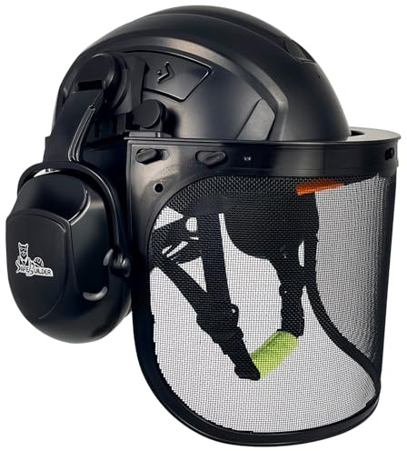 SAFEBUILDER CR99 Forestry Safety Helmet Class C Hard Hats 3 In1 Chainsaw Arborist Helmet with Mesh Face Shield Ear Muffs Hearing Protection ANSI Z89.1 (Black+B07+JHN Mesh Shield)