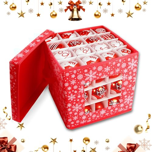 SilverChry Organizador de Caja de Almacenamiento de Adornos Navideños,Caja Guardar Bolas Navidad, Caja de Almacenamiento de Bolas de Navidad, Caja para Guardar Adornos de Navidad