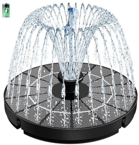 SZMP Fuente Solar Jardin Exterior, 3.5W Bomba de Agua Solar con 2000mAh Batería - Trabajar en días Nublados - 8 Boquillas & 4 Fijadores, para Estanque de Jardín Fuente, Baño para Pájaros, Piscina