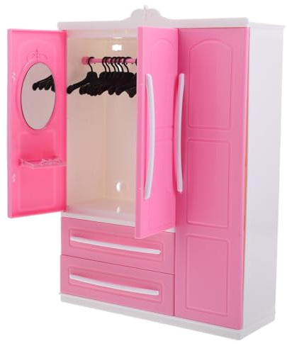 Parliky Armoire à Vêtements de Poupée 30 Cm en Plastique avec 10 Cintres Courbés Assortis Mobilier pour Maison de Poupée Accessoire Fille Couleur Aléatoire