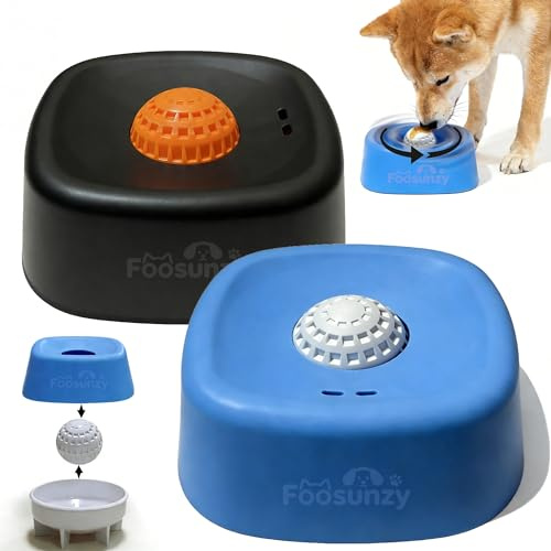 Slow Feeder Dog Bowls for Liquid with Rolling Ball, Interactive Lick Bowl Anti-Slip Slow Feeder for Wet Food, Water & Treats Lick Toy for Dogs Cats Large Medium Small (Style1-Blue+Black)