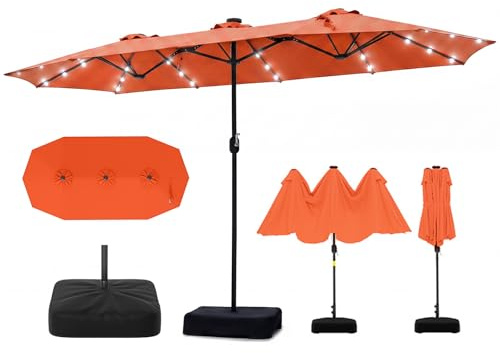 RELAX4LIFE Grand Parasol de Jardin Exterieur avec Pied, 4x2M Parasol Double pour Terrasse/Piscine/Marché, 12 Baleines Renforcées, Manivelle, Protection Solaire pour 6-8 Personnes
