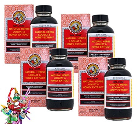 NIN JIOM PEI PA KOA Honig-Mispel-Kräutersirup [4x 300ml] mit 10+ kostbaren chinesischen Kräutern: Schütz die Lunge, lindert Husten und schützt den Hals - 4 Stück je 300ml + glückbringende Holzpuppe