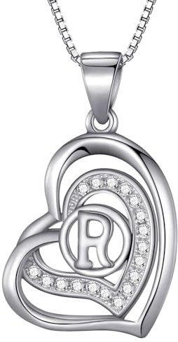 Morella damhalsband hjärta bokstaven R 925 silver rodinerad med zirkonia-stenar vit 46 cm