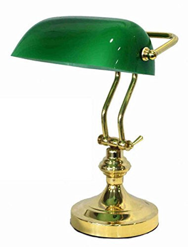 Lampe de table ministérielle verre vert en laiton Churchill anglais