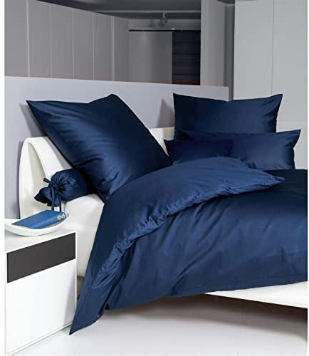 Janine Mako Satin Bettwäsche Uni Colors 135 x 200 cm Marine