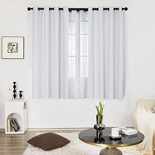 Deconovo Super Soft Foil Print Line Foil Printed Blackout Curtains, Thermal Insulated Window Treatment Eyelet Curtains for Living Room, 46 x 54 Inch(Width x Height), Silver Grey, 2 Panels