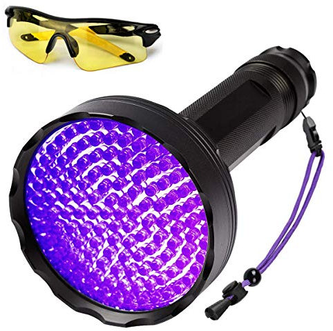 UV Torch,Newest 128 LEDs UV Black Light for Pet Urine Detector, 395nm UV Flashlight with UV Protection Glasses,Ultraviolet Inspection for Dog Urine,Pet Stains,Scorpion,Bed Bug on Carpet/Floor/Rugs