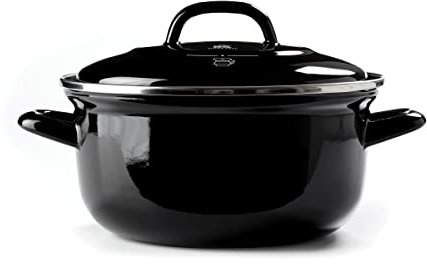 BK Indigo Patrimonio Olandese Casseruola Rotonda Smaltata con Coperchio con Rivestimento Antiaderente Ceramico Senza PFAS, 24 cm/4,2 Litri, Induzione, Lavabile in Lavastoviglie e in Forno, Nero