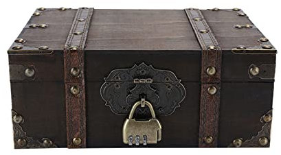OZCHIN Wooden Treasure Chest Box Vintage Decorative Storage Box With Lock for Home Decor Great Christmas Xmas Gifts for Women Men - 23.5L x 16W x 9.5H CM