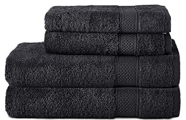 Komfortec 4er Handtuch Set aus 100% Baumwolle, 2er Badetücher 70x140 cm und 2er Handtücher 50x100 cm, Frottee, Weich, Schwarz