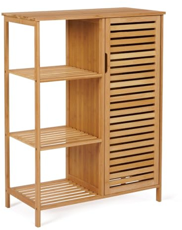 IDMarket - Meuble de Rangement Salle de Bain Bambou BEA 3 étagères avec Placard