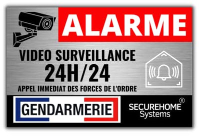 SecureHome Systems - Lot de 8 autocollants fond blanc dissuasifs vol - Alarme + Video surveillance - Haute qualité, résistance pluie et UV - 8,5x5,5cm (Gendarmerie)