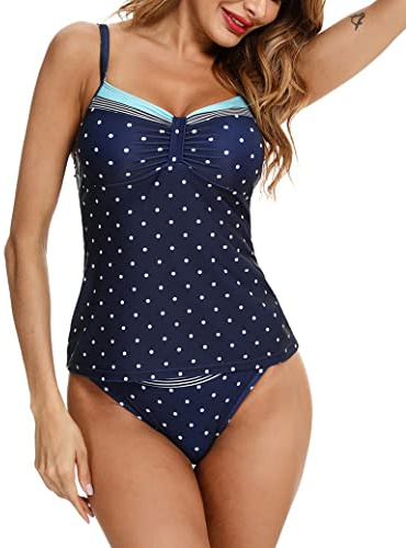 Aottori Tankini Mujer Bañadores de Dos Piezas Verano Sexy Conjuntos de Tankinis Cuello en V Push Up Bañador Tallas Grandes Bikini Ropa Playa con Shorts Azul Marino XXL