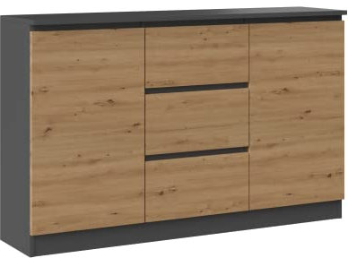 CDF Kommode Anthrazit Artisan 2 Türen 3 Schubladen Komode & Sideboards Schubladenkommode Sideboard 75 cm Hoch Wohnzimmer Komodenschrank 40x120x75 für Schlafzimmer Arbeitszimmer Flur Schubladenschrank