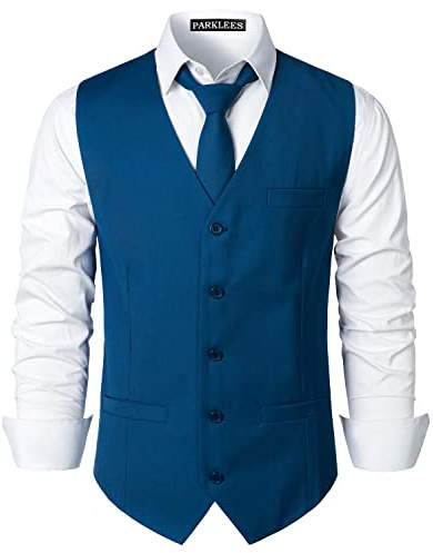 PARKLEES Chaleco de Hombre Hipster de Diseño Urbano para Negocios Formal Corte Ajustado Traje Esmoquin Chaleco de Vestir, azul (pavo real), M
