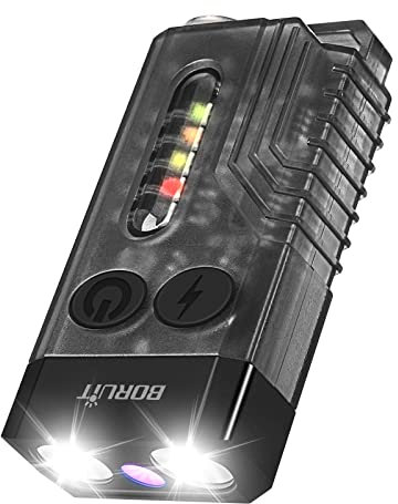 BORUIT V10 Small Powerful Torch Led Super Bright 1000 Lumen with 365nm UV Black Light - USB C Rechargeable Keychain Torches with COB Side Light, Buzzer, Magnet- 12 Modes, IPX4 Mini Pocket Flashlight